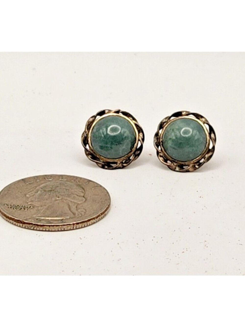 Vintage Semi Precious Stone Blue Green Gray Stud Earrings 925 Sterling Silver - Picture 2 of 5